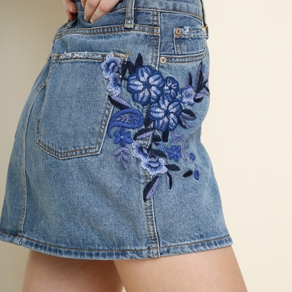 Umgee High Waisted Floral Embroidered Skirt